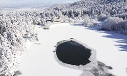 Bolu -18 dereceyi gördü, Gölcük Tabiat Parkı buz tuttu