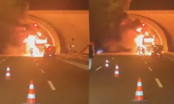 Bursa Orhangazi Tüneli'nde yolcu otobüsü alev alev yandı
