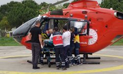 Kalp krizi geçiren adamın yardımına ambulans helikopter böyle yetişti