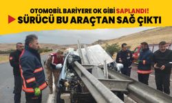 Otomobil bariyere ok gibi saplandı! Sürücü bu araçtan sağ çıktı