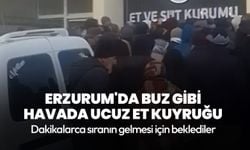 Erzurum'da buz gibi havada ucuz et kuyruğu