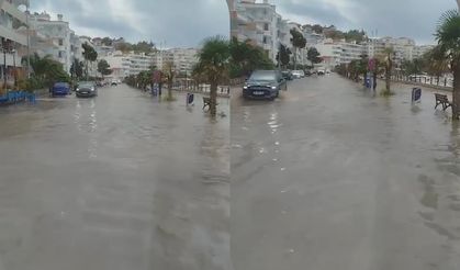 Bursa'da yağan yağmurla yollar göl oldu