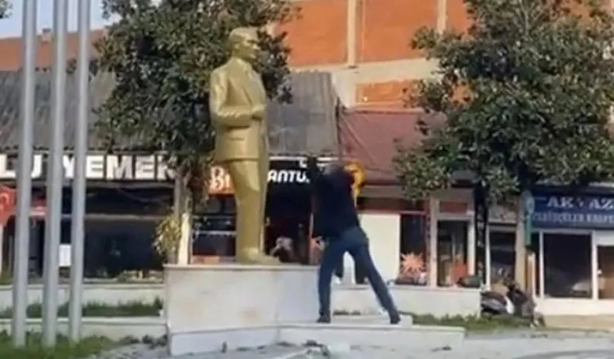 Atatürk heykeline balyozla vuran şahıs tutuklandı