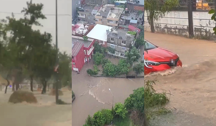 Adana'da şiddetli yağmur nedeniyle yollar göle döndü