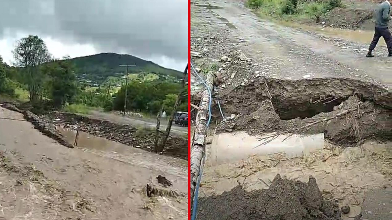 Kastamonu ilçesinde şiddetli yağışta yol çöktü, 3 köyün bağlantısı koptu!