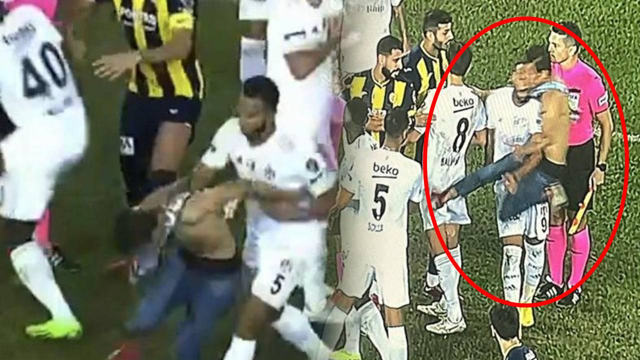 Ankaragücü Beşiktaş maçında skandal! Bir holigan Beşiktaşlı futbolculara tekme attı