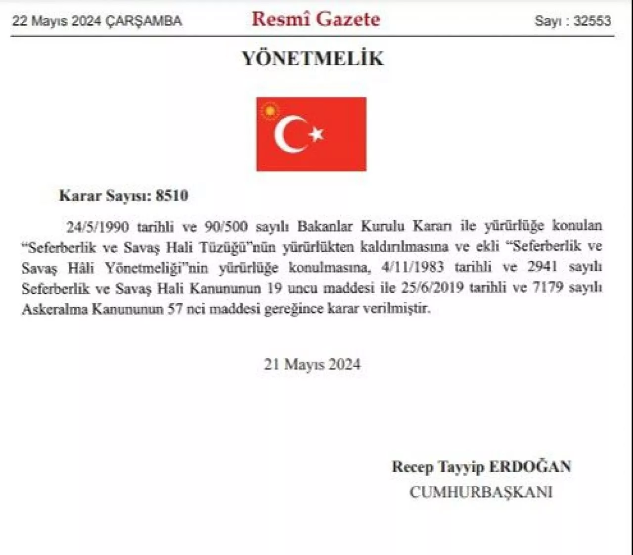 Cumhurbaskani Erdoganin Imzasiyla Seferberlik Yonetmeligi Resmi Gazetede Yayinlandi 1716328020455 1