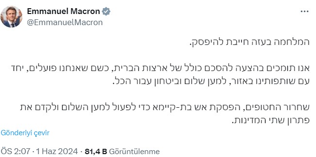 Macron Gazze Destek Haber