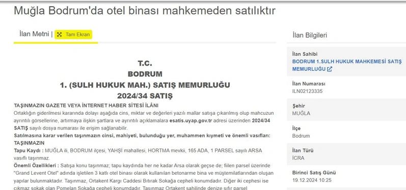 Muğla Bodrum Mahlemeden Satılık