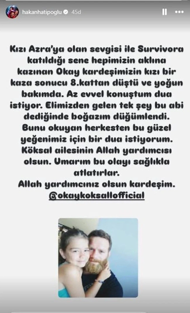 Survivor 2019 Yarışmacısı Milli Güreşçi Okay Köksal'ın Kızı Bir Kaza Sonucu 8. Kattan Düştü. 14 Yaşındaki Azra'nın Yoğun Bakımda Tedavisinin Sürdüğü Öğrenildi.