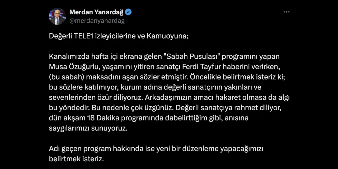 Merdaan Yanardağ Ferdi Tayfur Aaç.ıklması Içimn Özür Diledi