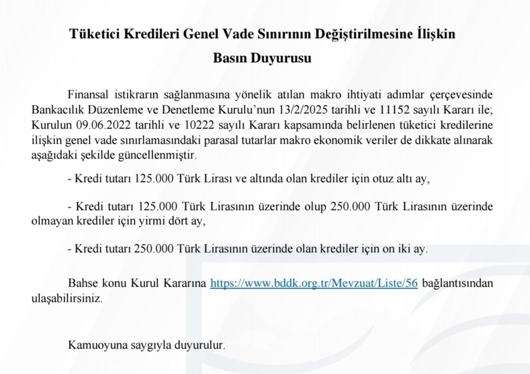 BDDK duyurdu: Tüketici kredilerinde vade ve limitler değişti