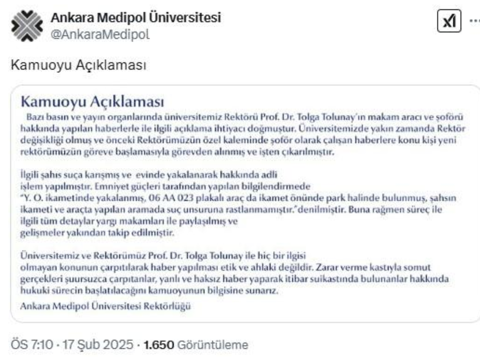 medipol üniversitesi açıklama