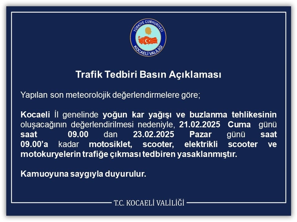 Kocaeli'de motokuryelere trafiğe çıkması yasağı