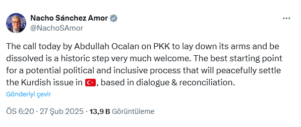 AP Türkiye raportörü Amor: Öcalan'ın çağrısı memnuniyetle karşılanan tarihi adım