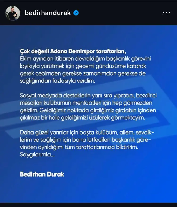 Bedirhan Durak'ın açıklaması