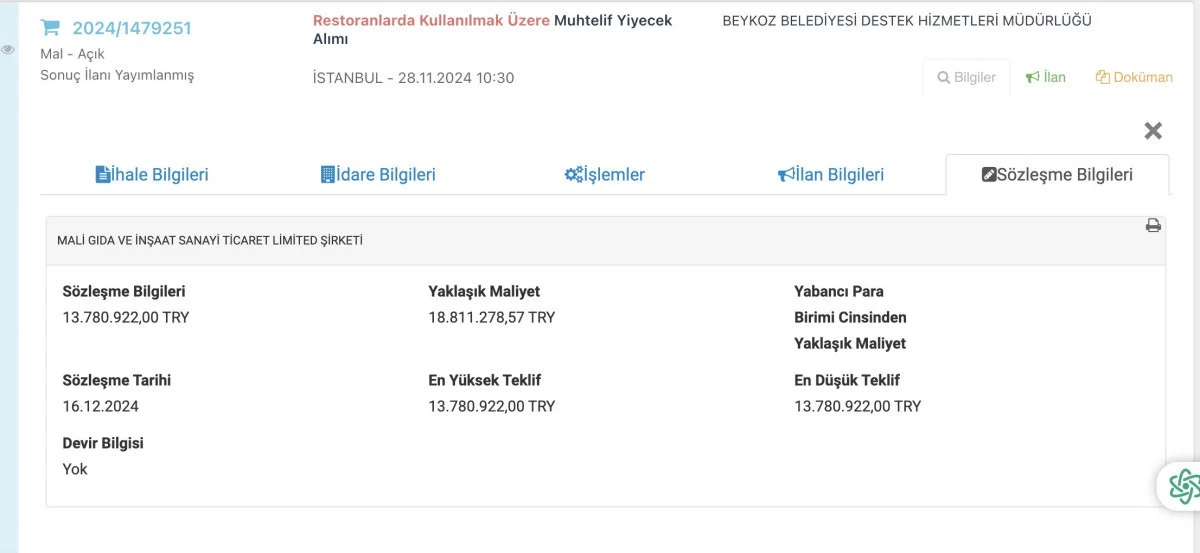 Beykoz Belediyesi Ihale