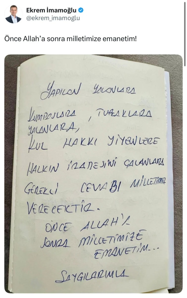 İmamoğlu'ndan gözaltına alındıktan sonraki ilk mesaj!